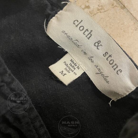 Anthropologie Cloth & Stone Black 100% Linen Jumpsuit M | Wide Leg, Button Front - Picture 3 of 6